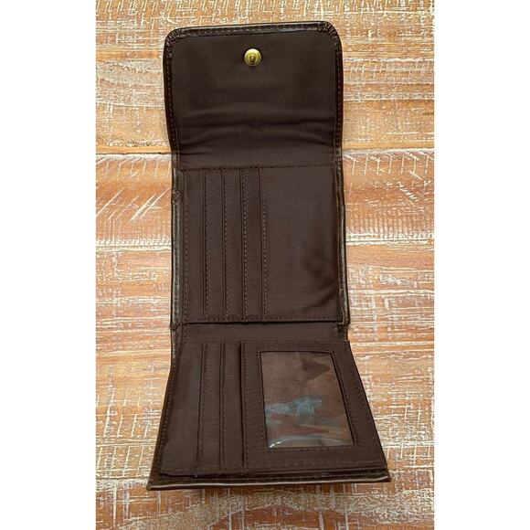 VTG Liz Claiborne Logo Brown Leather Snap Tri-Fold Wallet ID Credit Card Coin - Picture 6 of 14